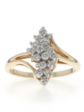 Yellow Gold Diamond Cluster Cocktail Bypass Ring - 10k Single .10ctw Waterfall